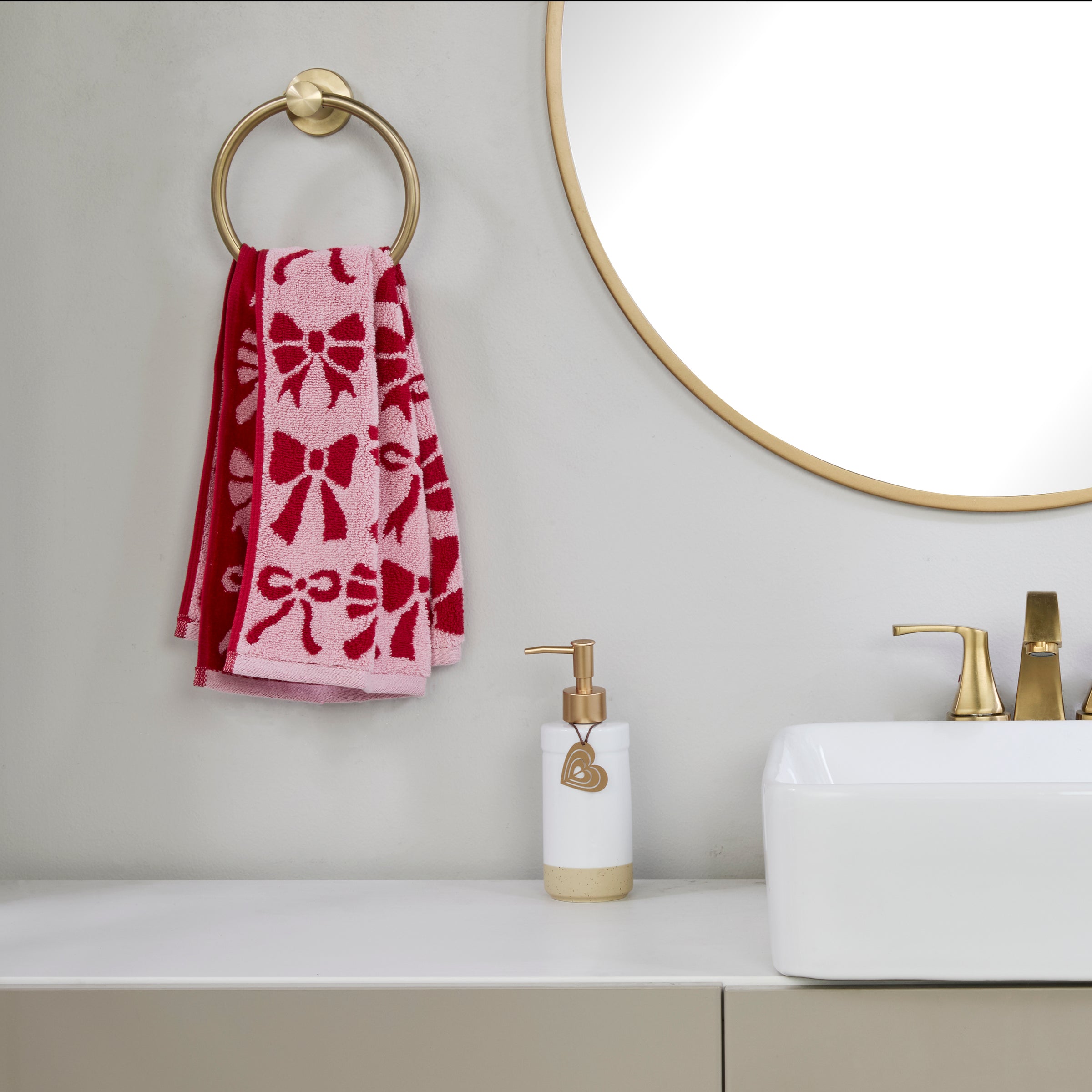 Bow Jacquard 2-Piece Hand Towel Set, Red/Pink