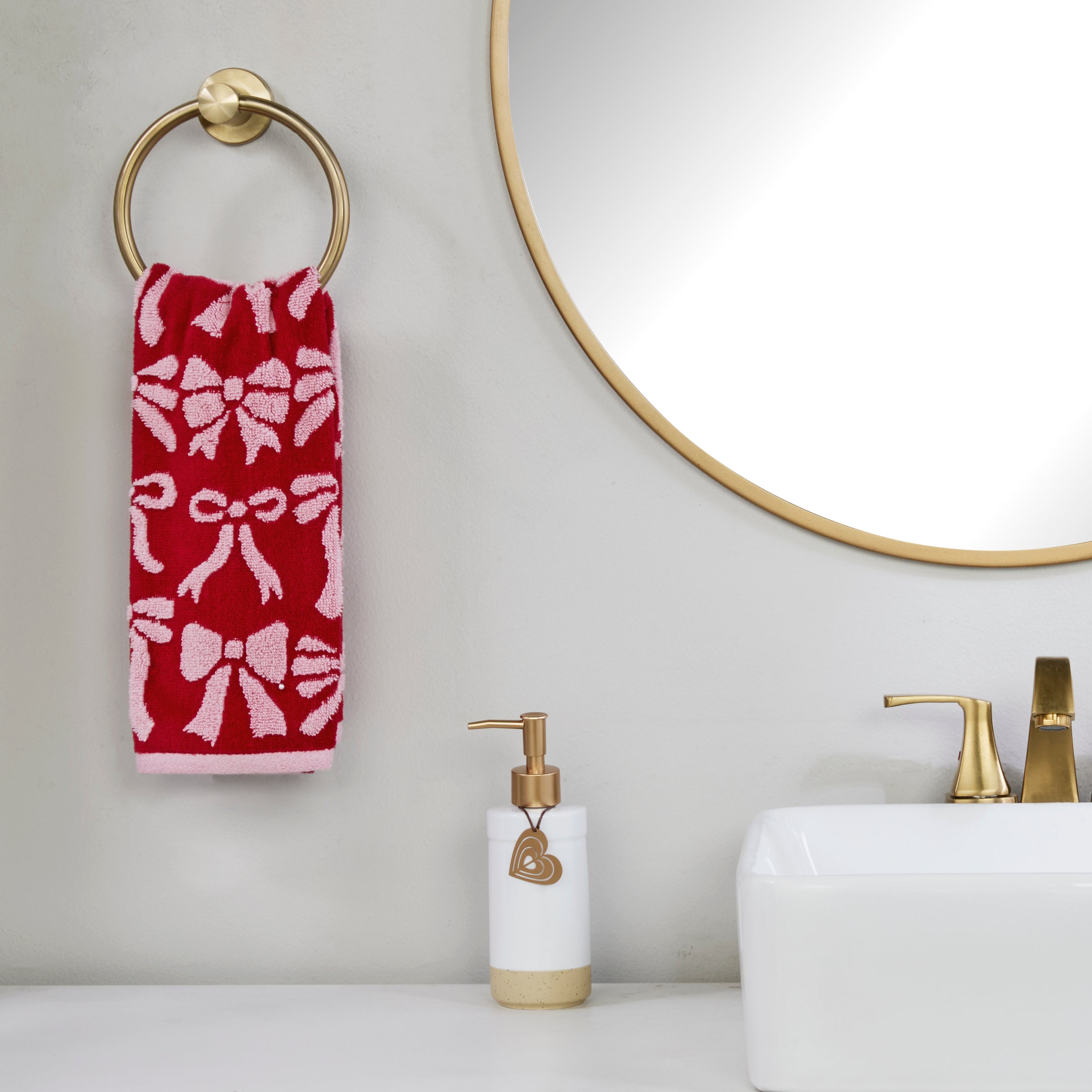 Bow Jacquard 2-Piece Hand Towel Set, Red/Pink