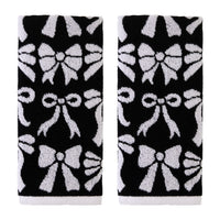 Bow Jacquard 2-Piece Hand Towel Set, Black/White