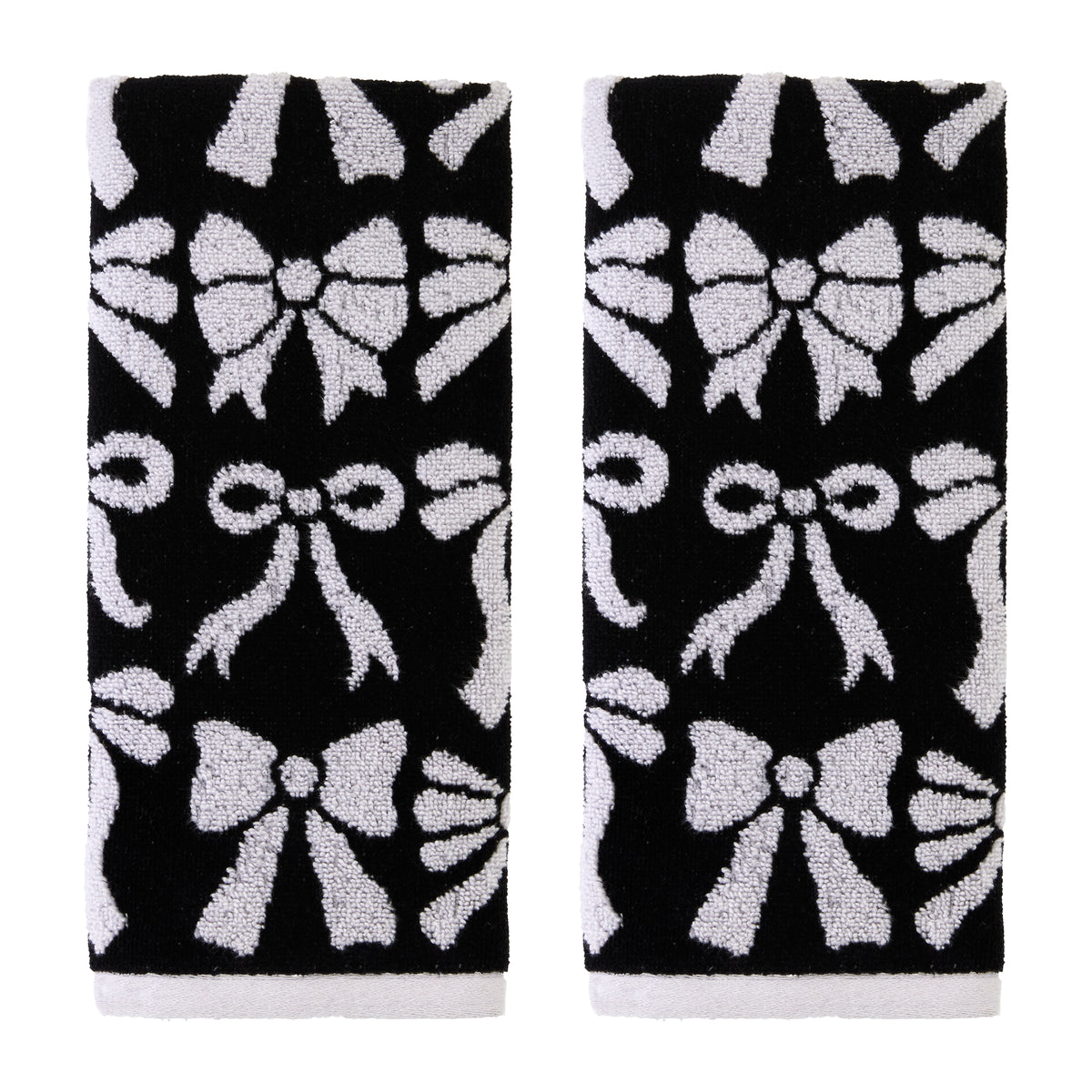 Bow Jacquard 2-Piece Hand Towel Set, Black/White
