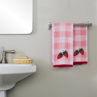 Buffalo Plaid Strawberry 2-Piece Hand Towel Set, Pink