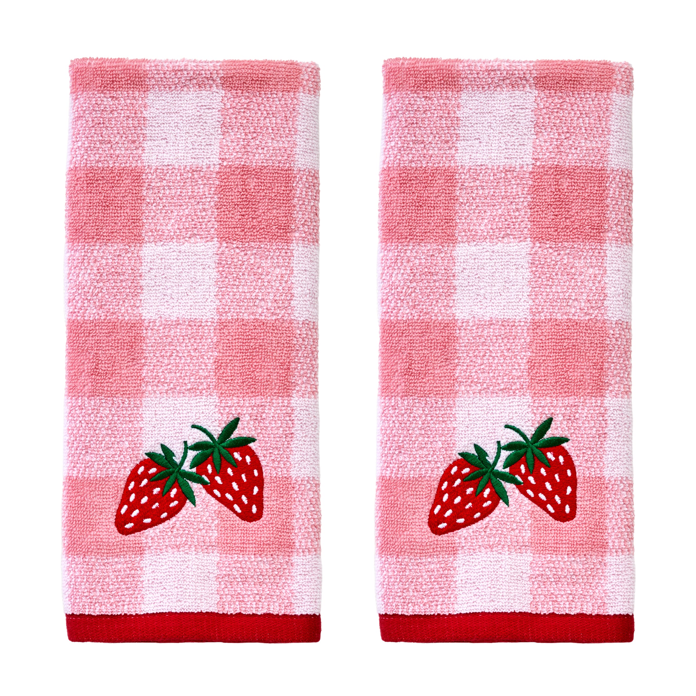 Buffalo Plaid Strawberry 2-Piece Hand Towel Set, Pink