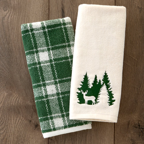 Buffalo Plaid/Deer Spruce 2-Piece Hand Towel Set, Spruce