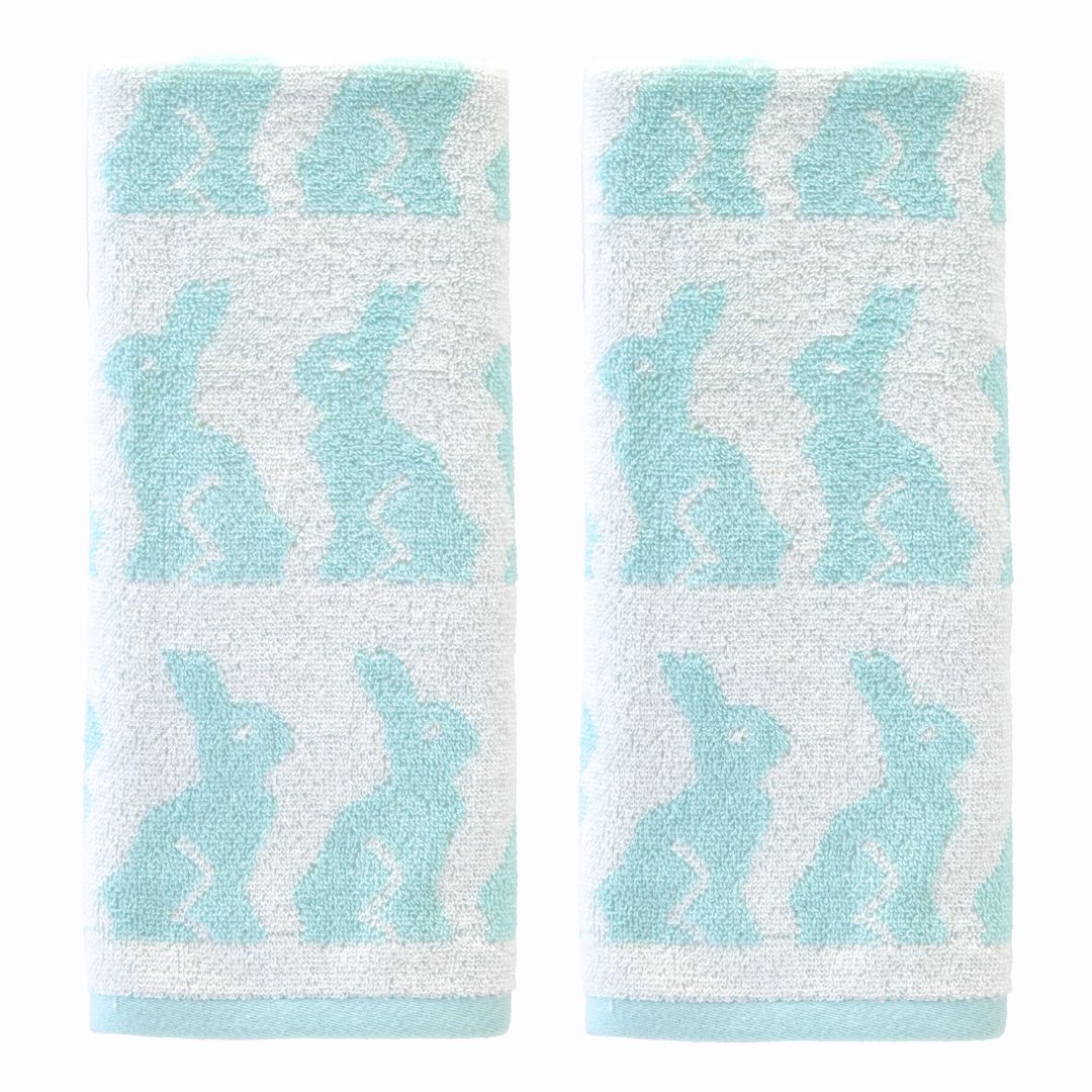 Bunny Jacquard 2-Piece Hand Towel Set, Aqua