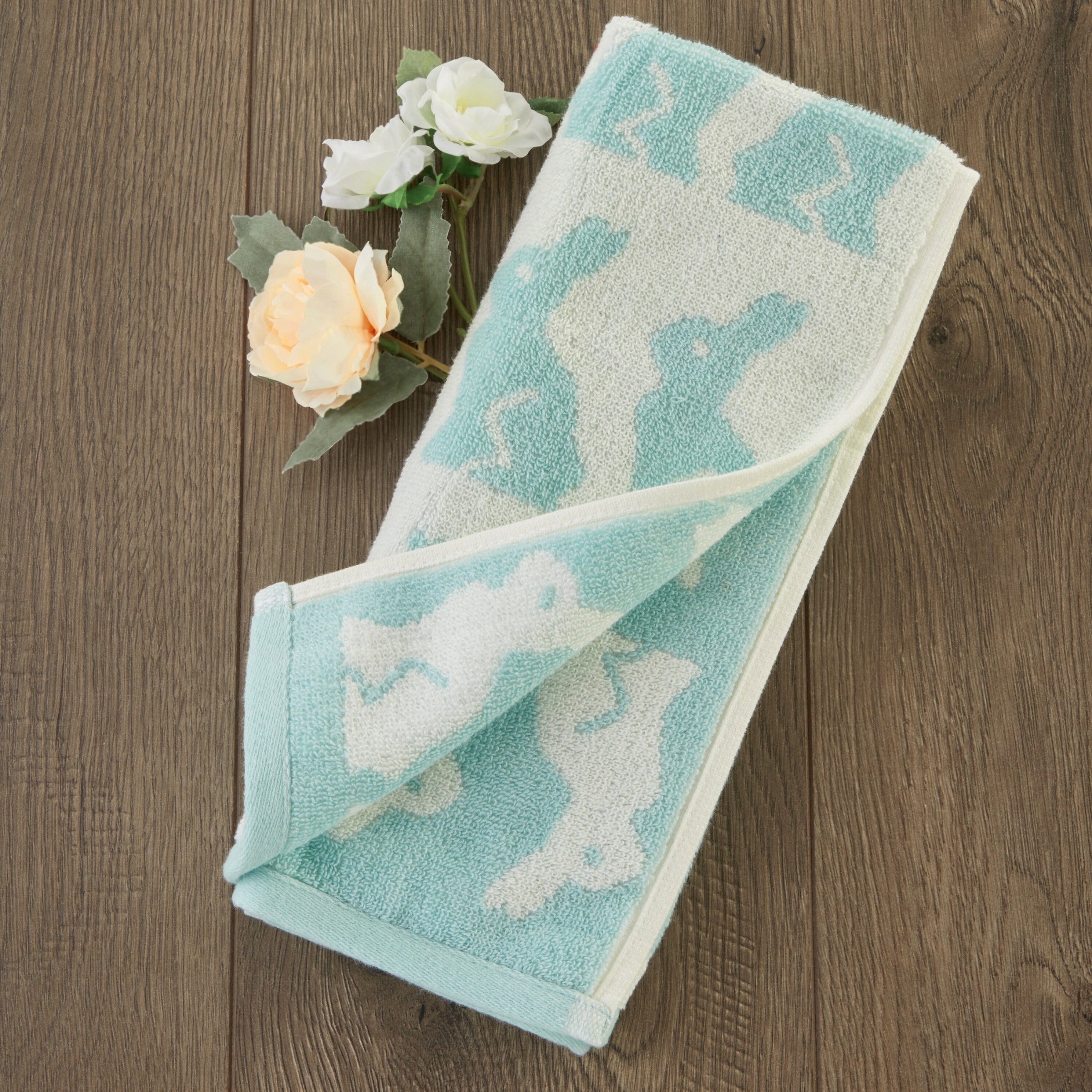 Bunny Jacquard 2-Piece Hand Towel Set, Aqua