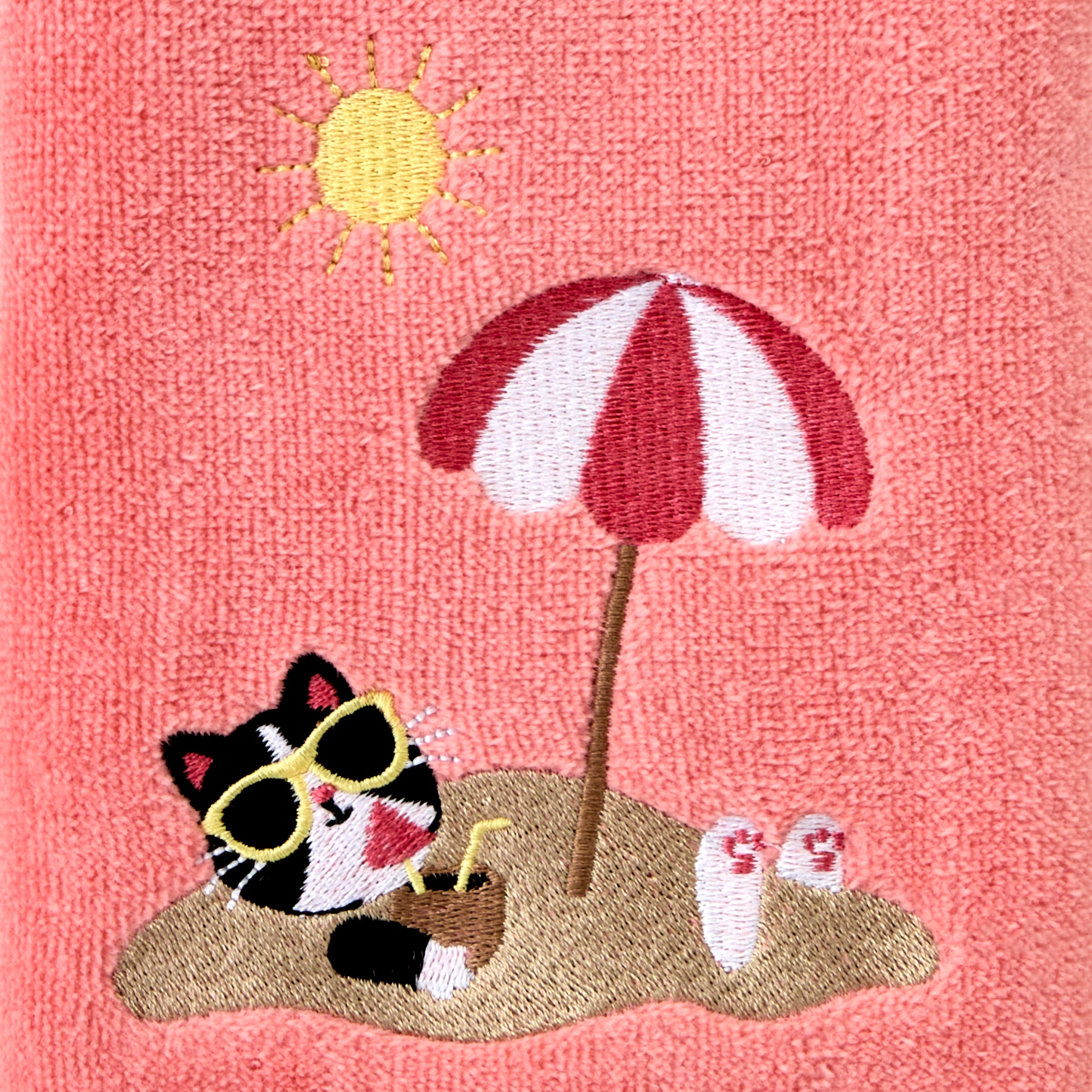 Buried Cat 2-Piece Hand Towel Set, Coral