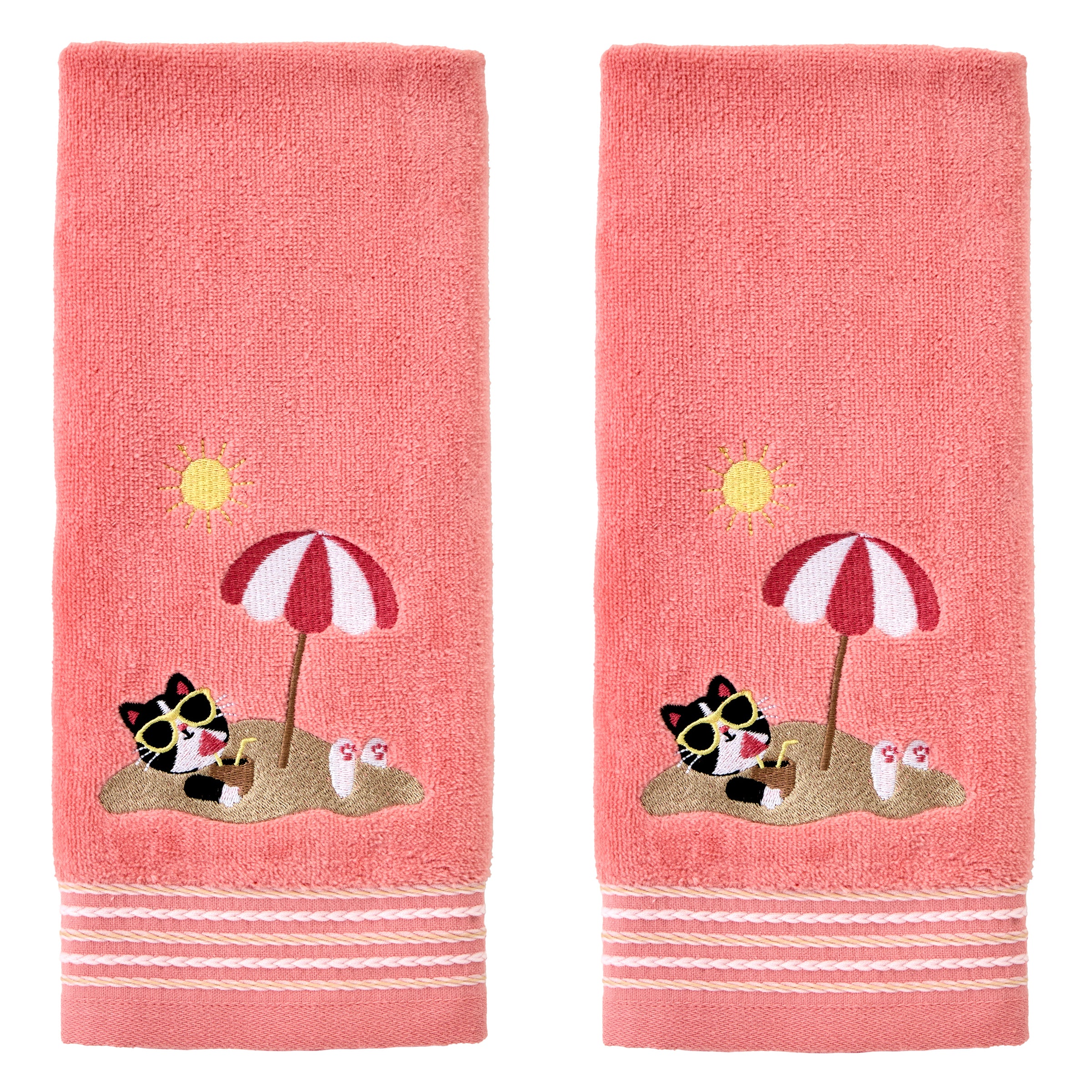 Buried Cat 2-Piece Hand Towel Set, Coral