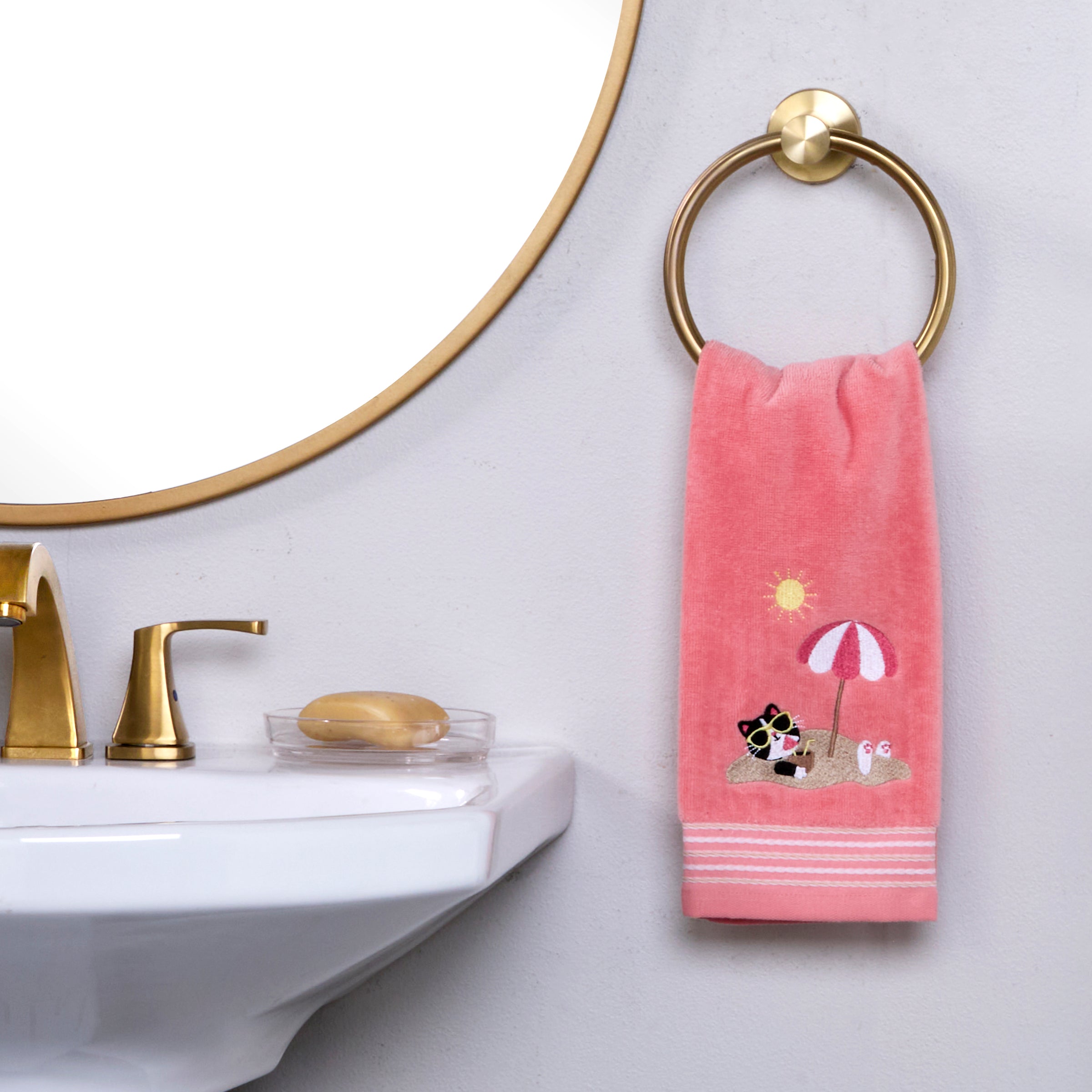 Buried Cat 2-Piece Hand Towel Set, Coral