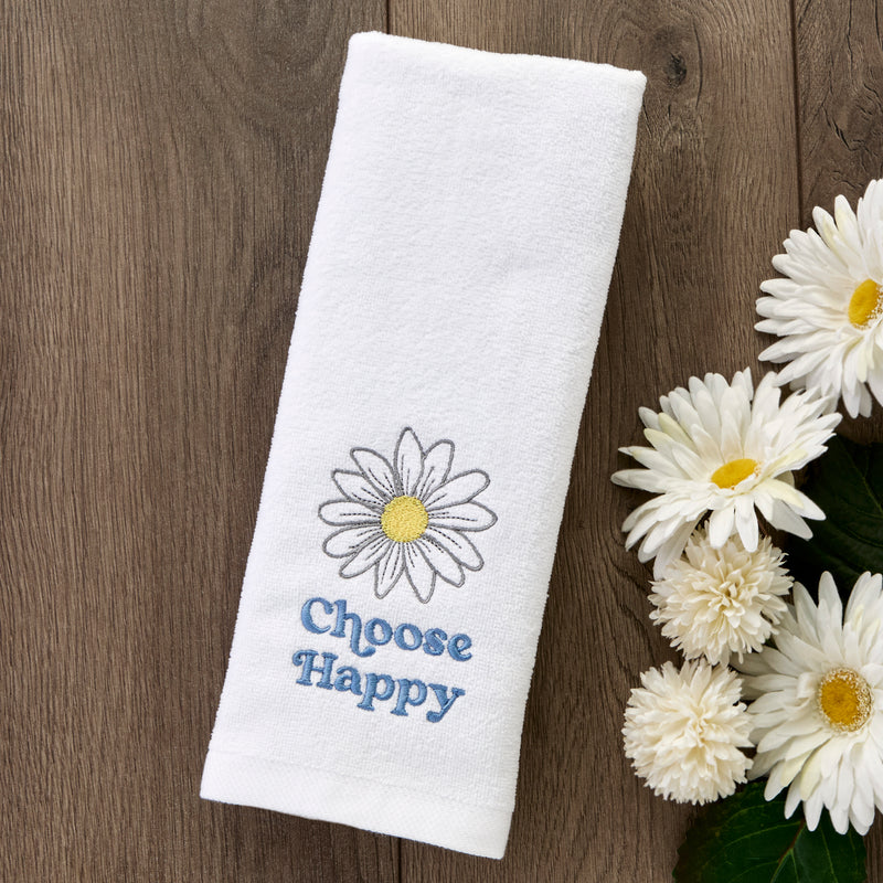 Choose Happy 2-Piece Hand Towel Set, White