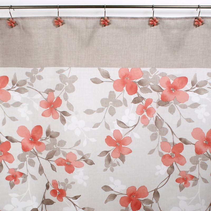 Coral Garden Floral Shower Curtain, Coral