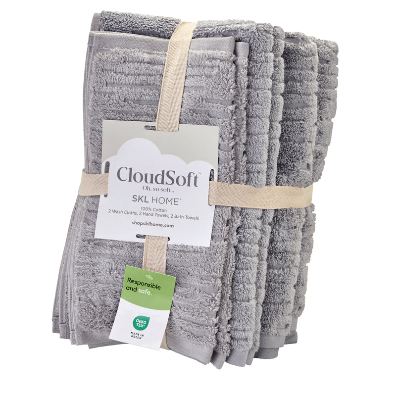 CloudSoft Cotton Luxury 6-Piece Towel Set, Gray