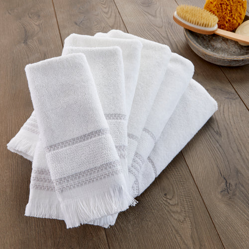 Casual Fringe 2-Piece Cotton Hand Towel Set, White
