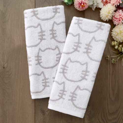 Cat 2-Piece Hand Towel Set, White/Gray