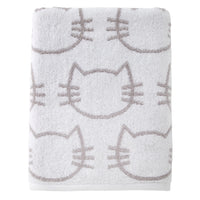Cat Jacquard Bath Towel, White/Gray