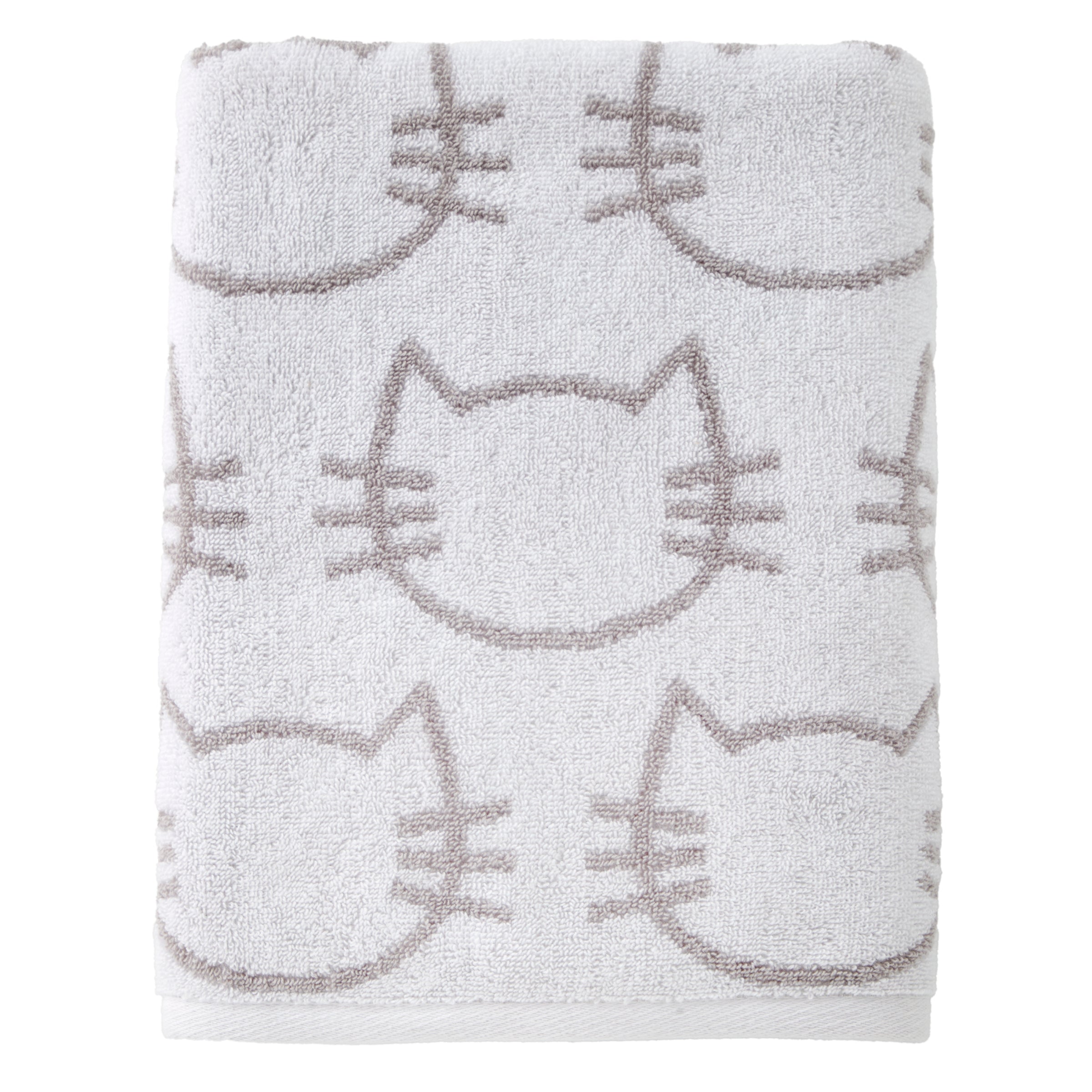 Cat Jacquard Bath Towel, White/Gray