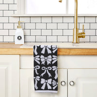 Bow Jacquard 2-Piece Hand Towel Set, Black/White