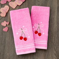 Cherry Hearts 2-Piece Hand Towel Set, Pink