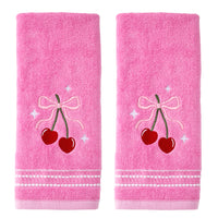 Cherry Hearts 2-Piece Hand Towel Set, Pink