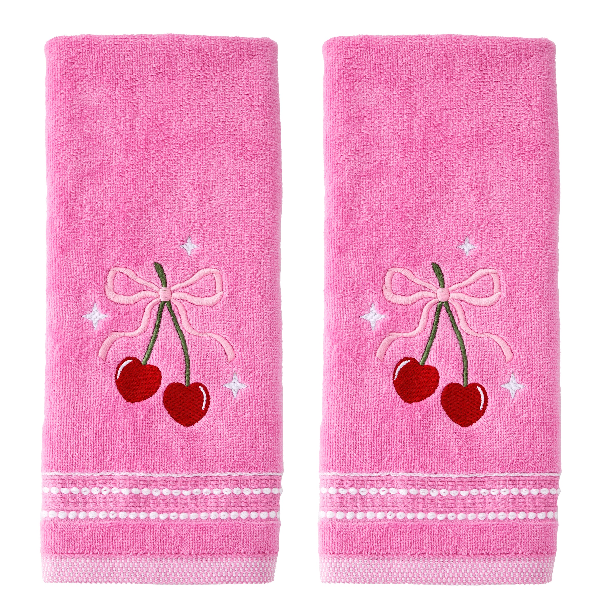 Cherry Hearts 2-Piece Hand Towel Set, Pink