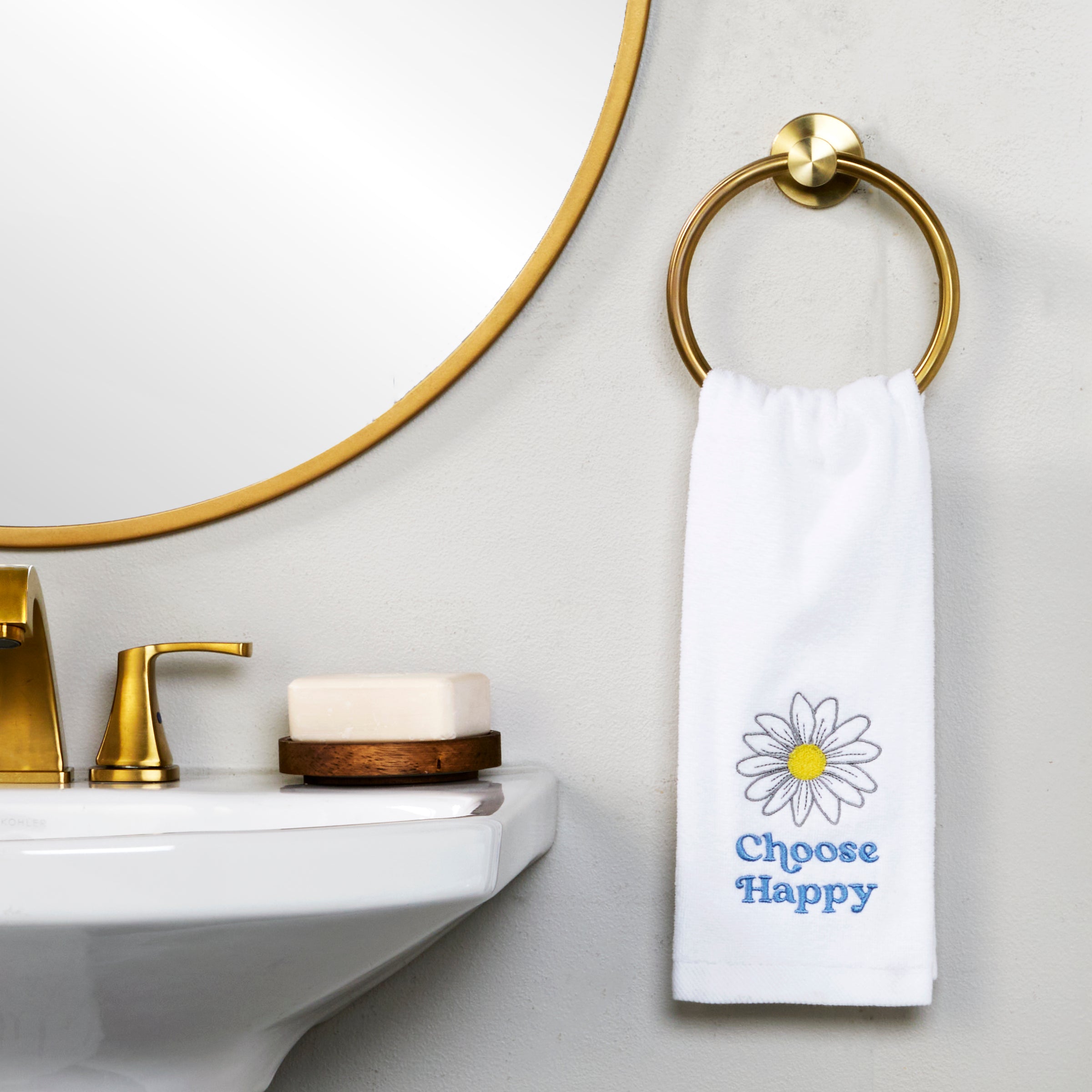 Choose Happy 2-Piece Hand Towel Set, White