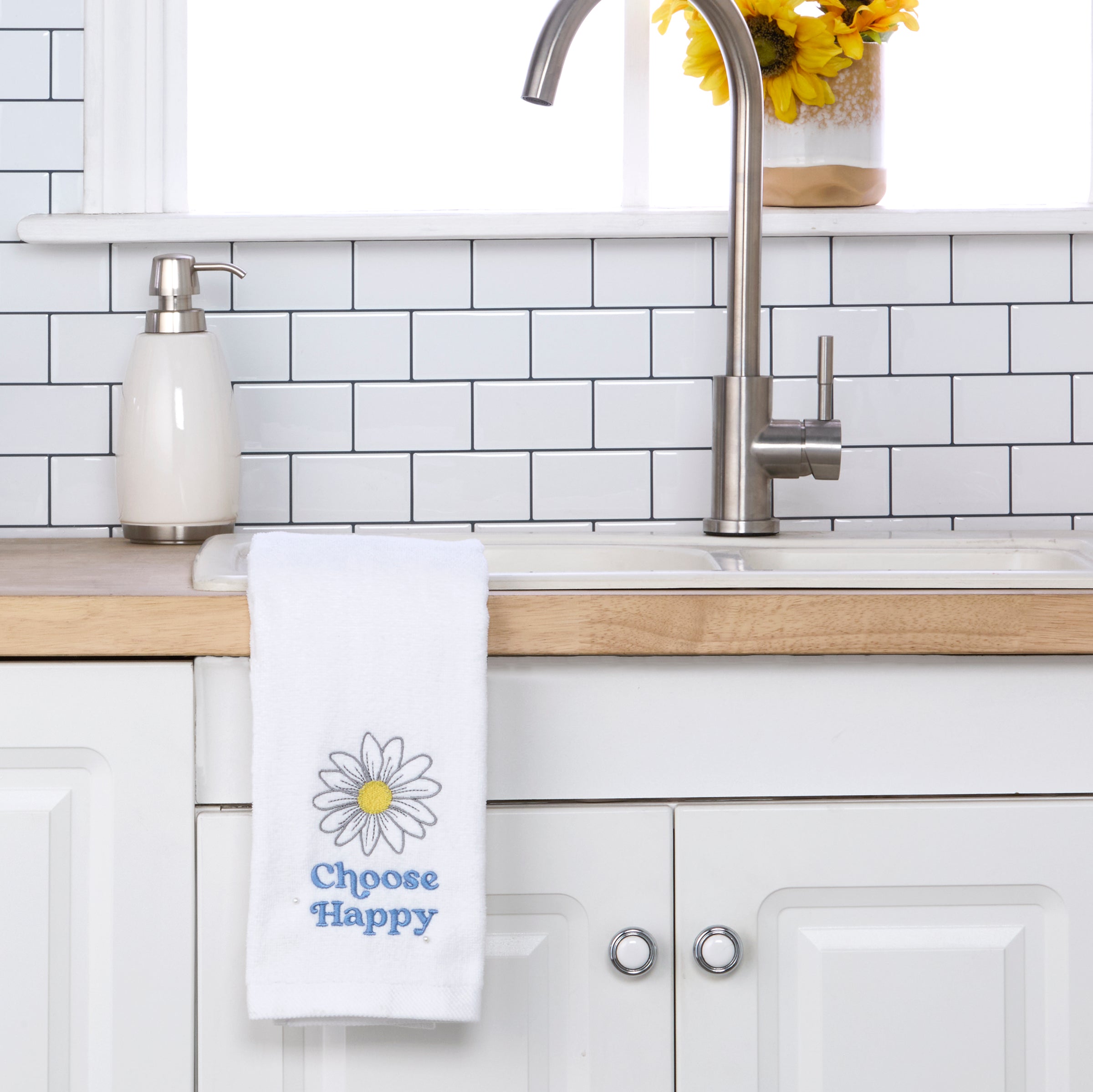 Choose Happy 2-Piece Hand Towel Set, White