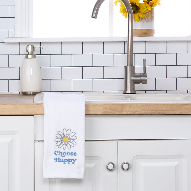 Choose Happy 2-Piece Hand Towel Set, White