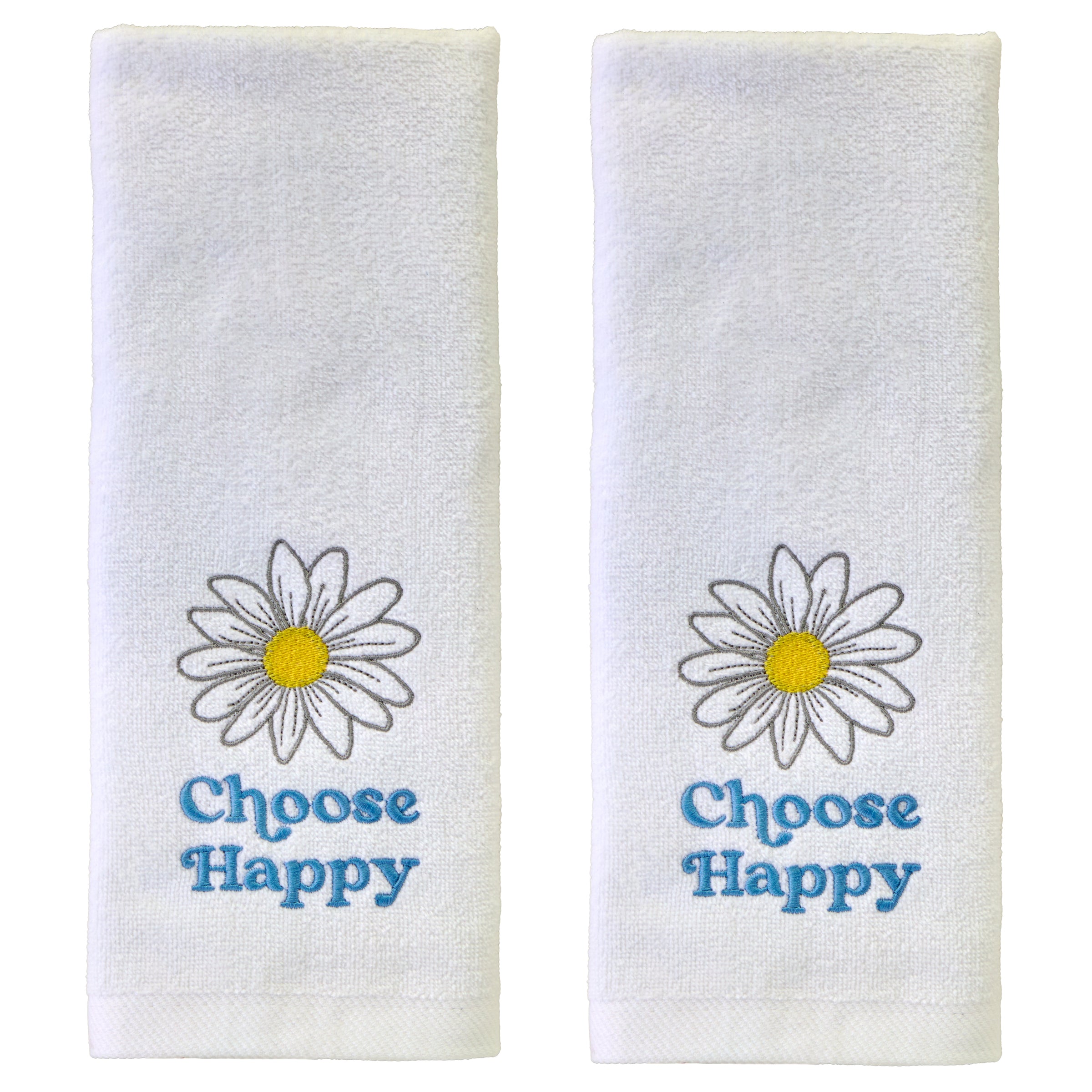 Choose Happy 2-Piece Hand Towel Set, White