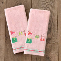Summer Clothesline 2-Piece Hand Towel Set, Blush