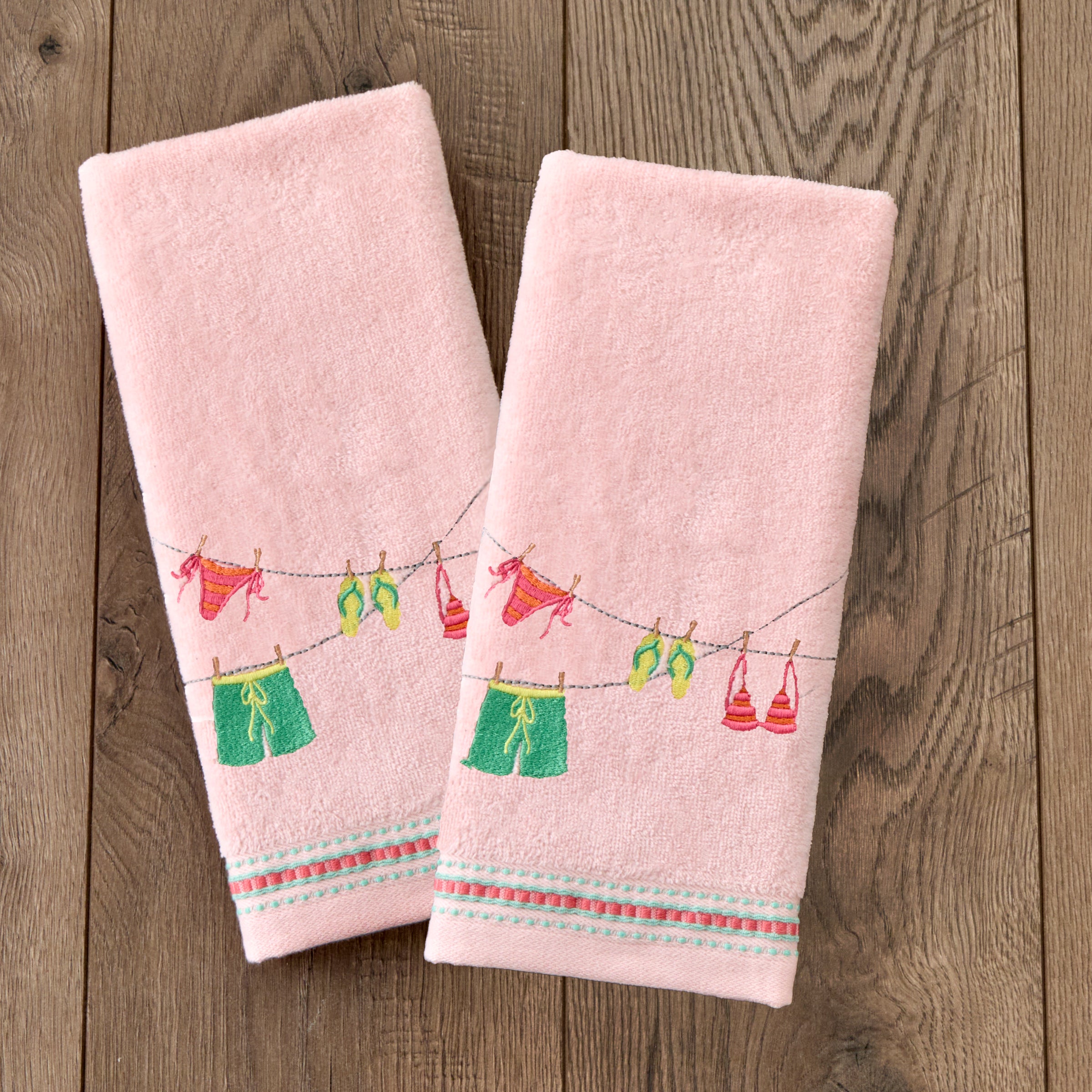 Summer Clothesline 2-Piece Hand Towel Set, Blush