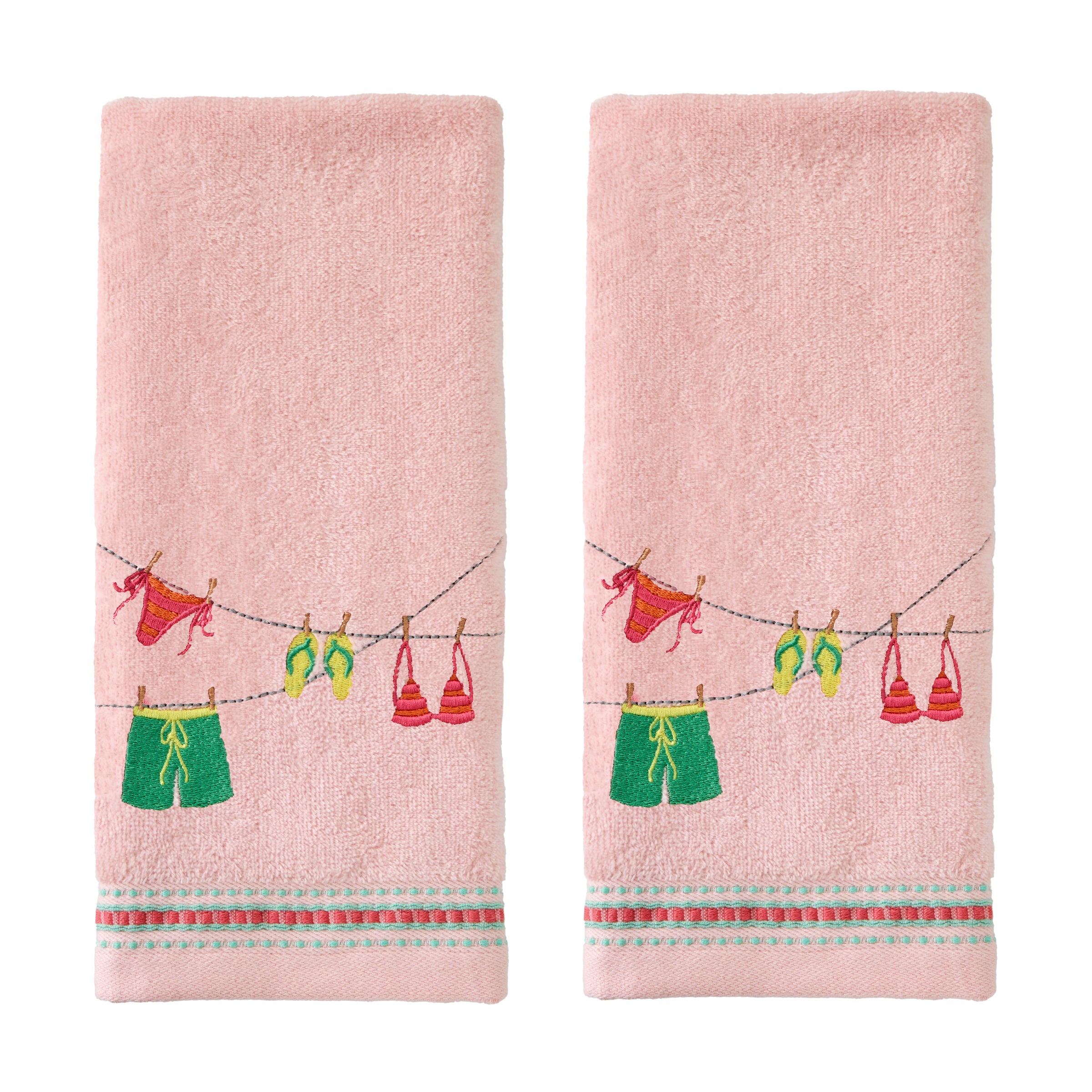 Summer Clothesline 2-Piece Hand Towel Set, Blush