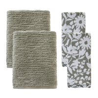 CloudSoft/Bedford Floral 4pc Bath & Hand Towel Set, Sage