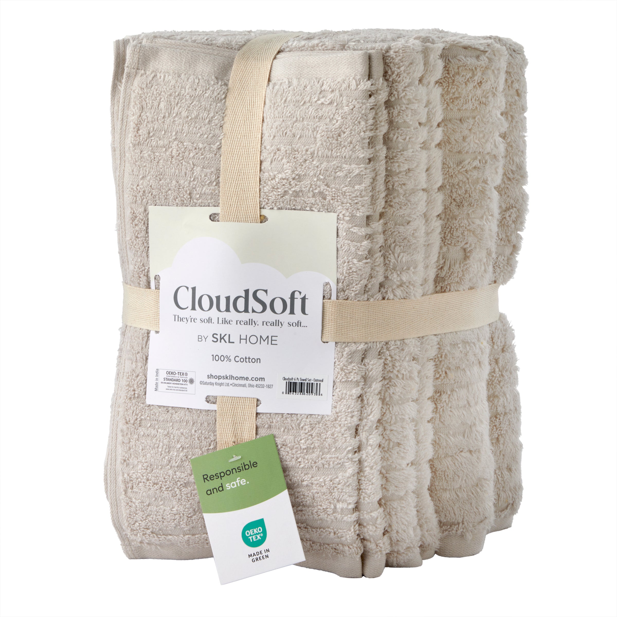 CloudSoft Cotton Luxury 6-Piece Towel Set, Oatmeal