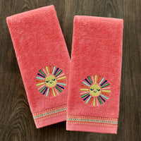 Colorful Sun 2-Piece Hand Towel Set, Coral