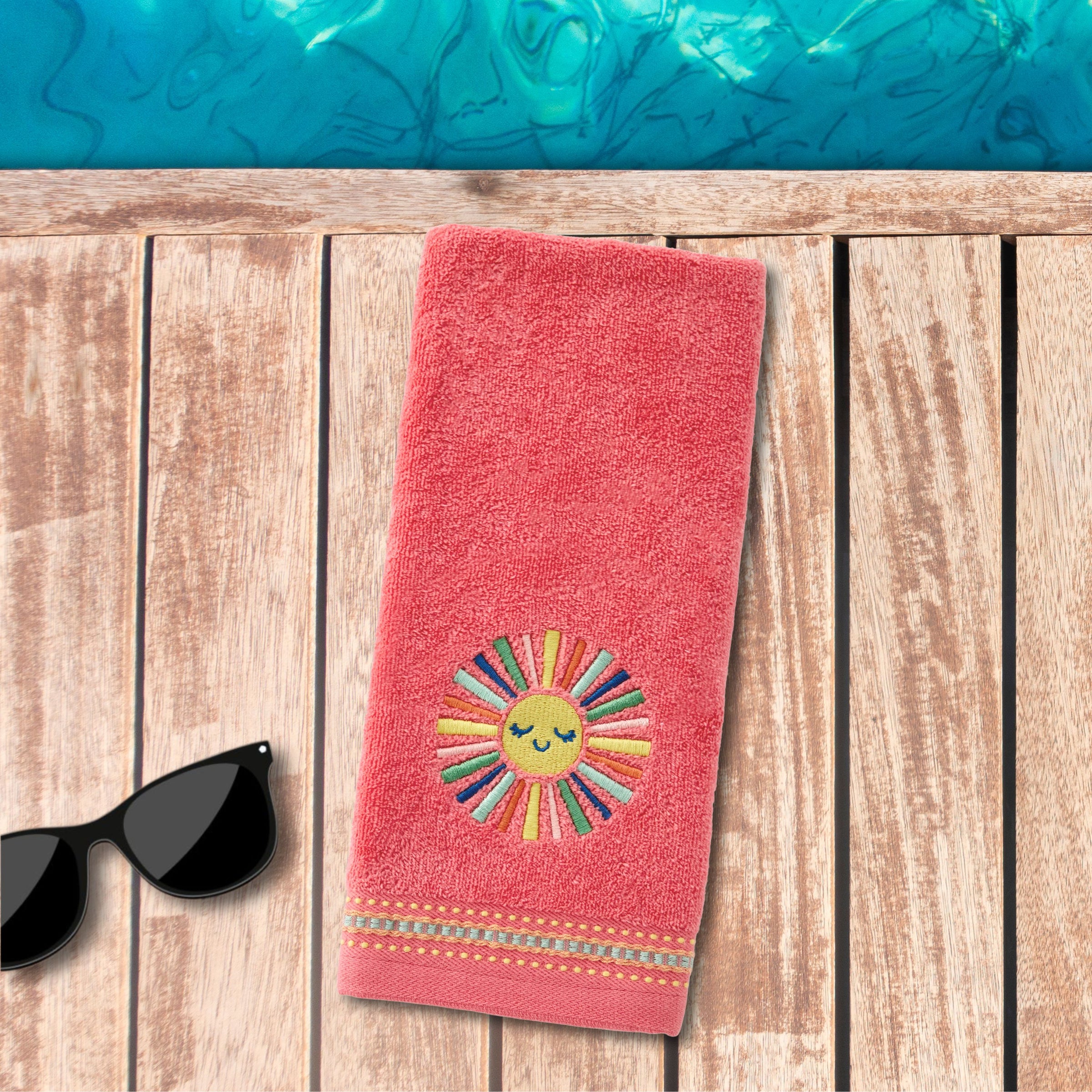 Colorful Sun 2-Piece Hand Towel Set, Coral