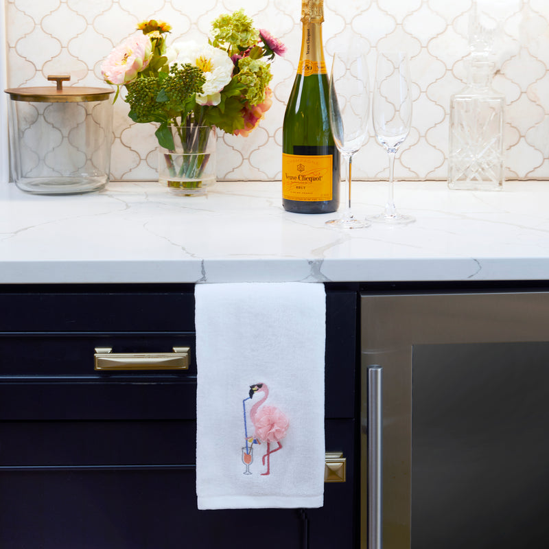 Cool Flamingo 3D Appliqué  2-Piece Hand Towel Set, White