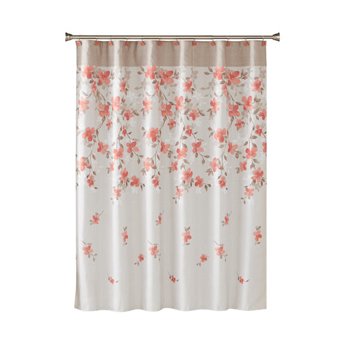 Coral Garden Floral Shower Curtain, Coral