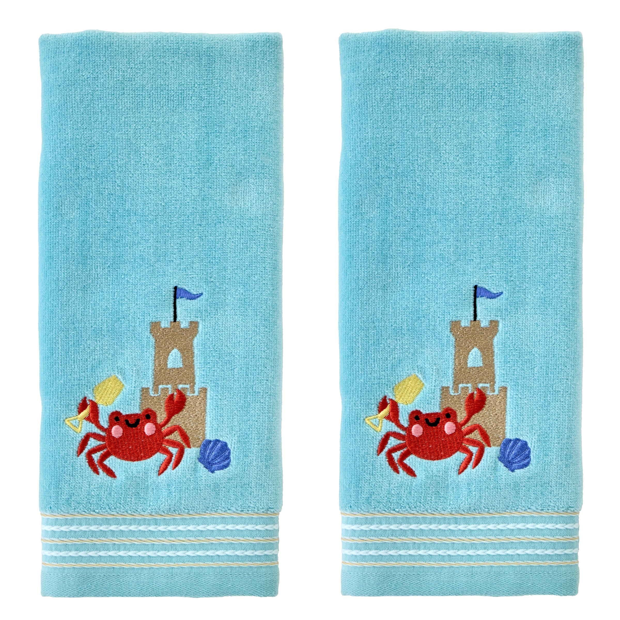 Crabby Castle 2-Piece Hand Towel Set, Aqua