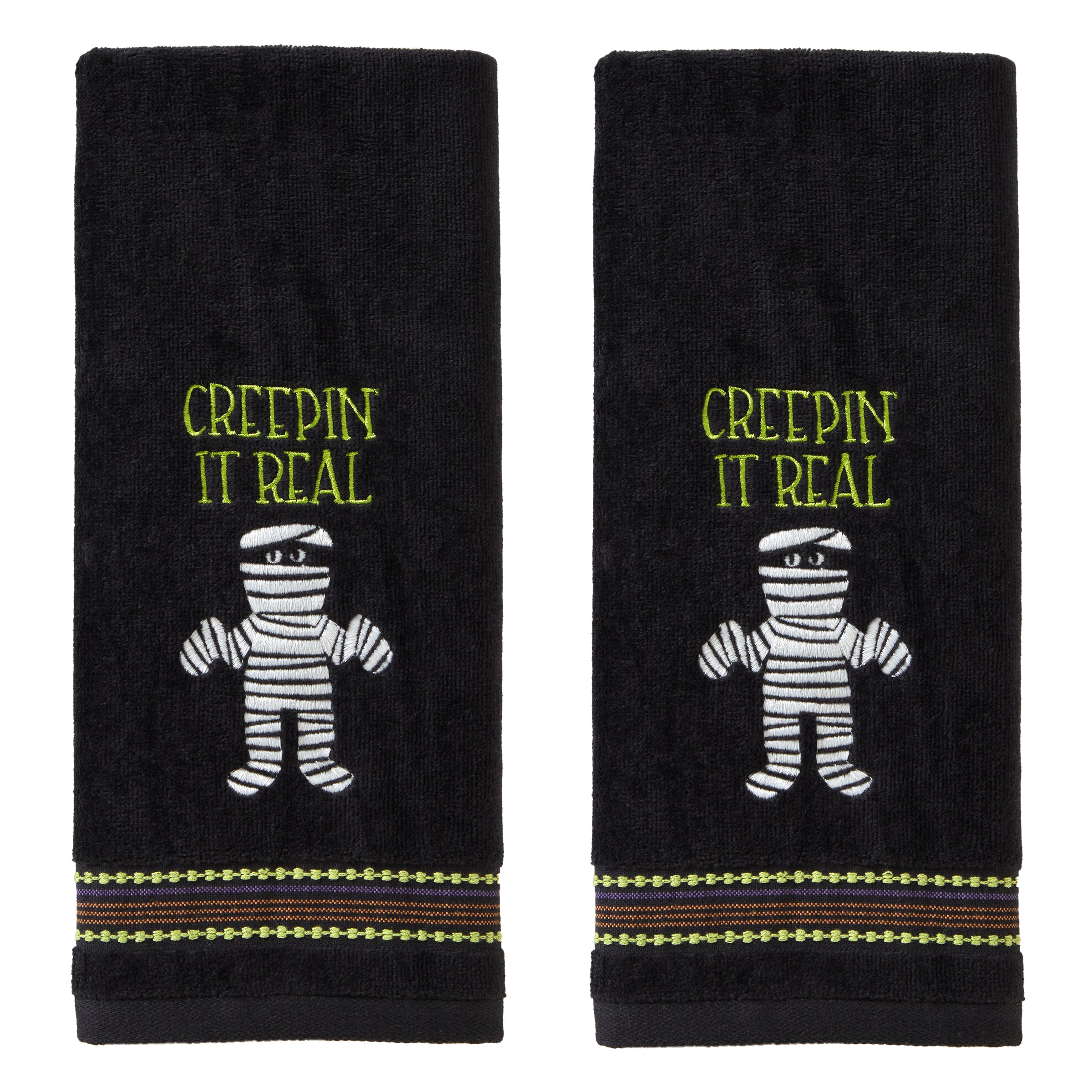 Creepin Real 2-Piece Glow-In-The-Dark Hand Towel Set, Black