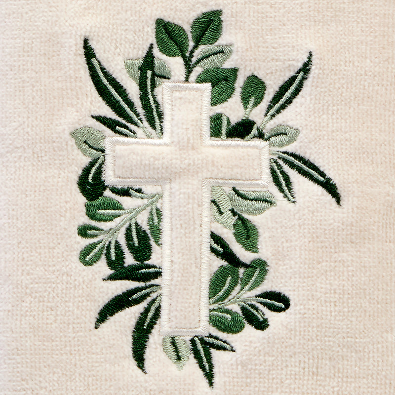Cross With Greenery 2-Piece Hand Towel Set, Natural