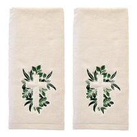 Cross With Greenery 2-Piece Hand Towel Set, Natural