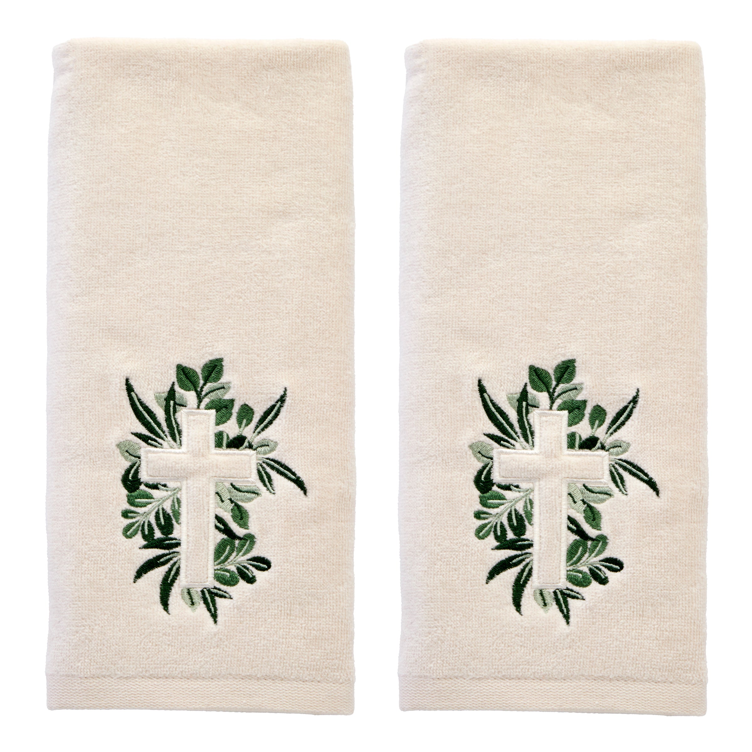 Cross With Greenery 2-Piece Hand Towel Set, Natural