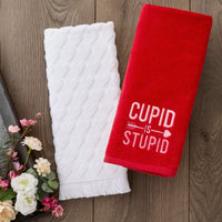 Cupid Is Stupid 2-Piece Hand Towel Set, Red
