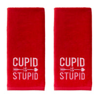Cupid Is Stupid 2-Piece Hand Towel Set, Red