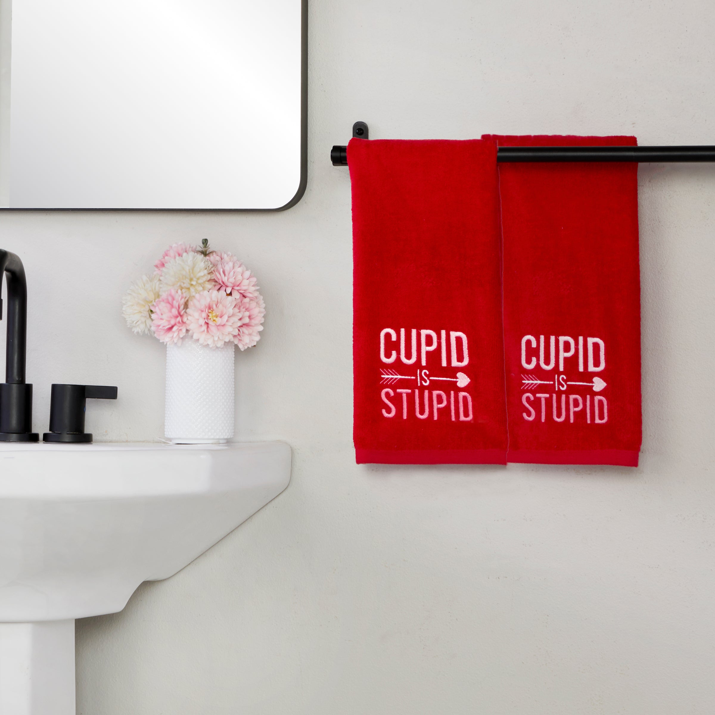 Cupid Is Stupid 2-Piece Hand Towel Set, Red