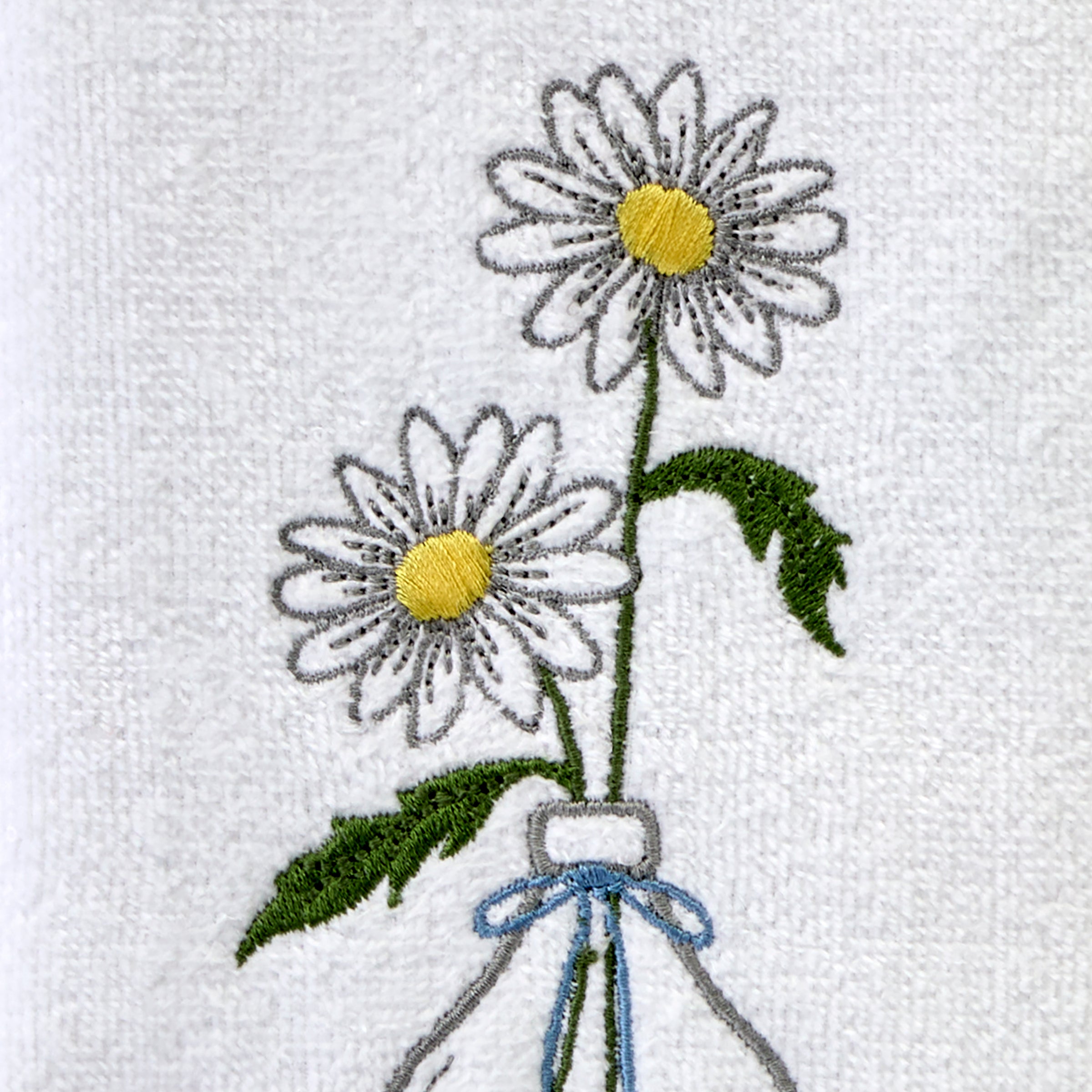 Daisies in Vase 2-Piece Hand Towel Set, White