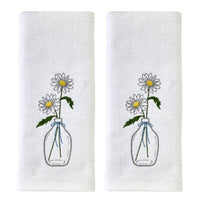 Daisies in Vase 2-Piece Hand Towel Set, White
