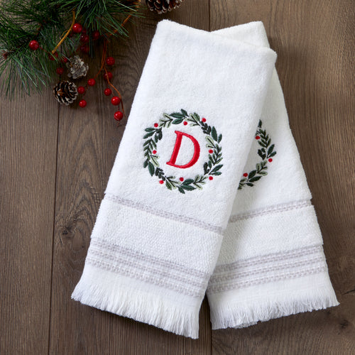 Wreath Monogram “D” 2-Piece Hand Towel Set, White