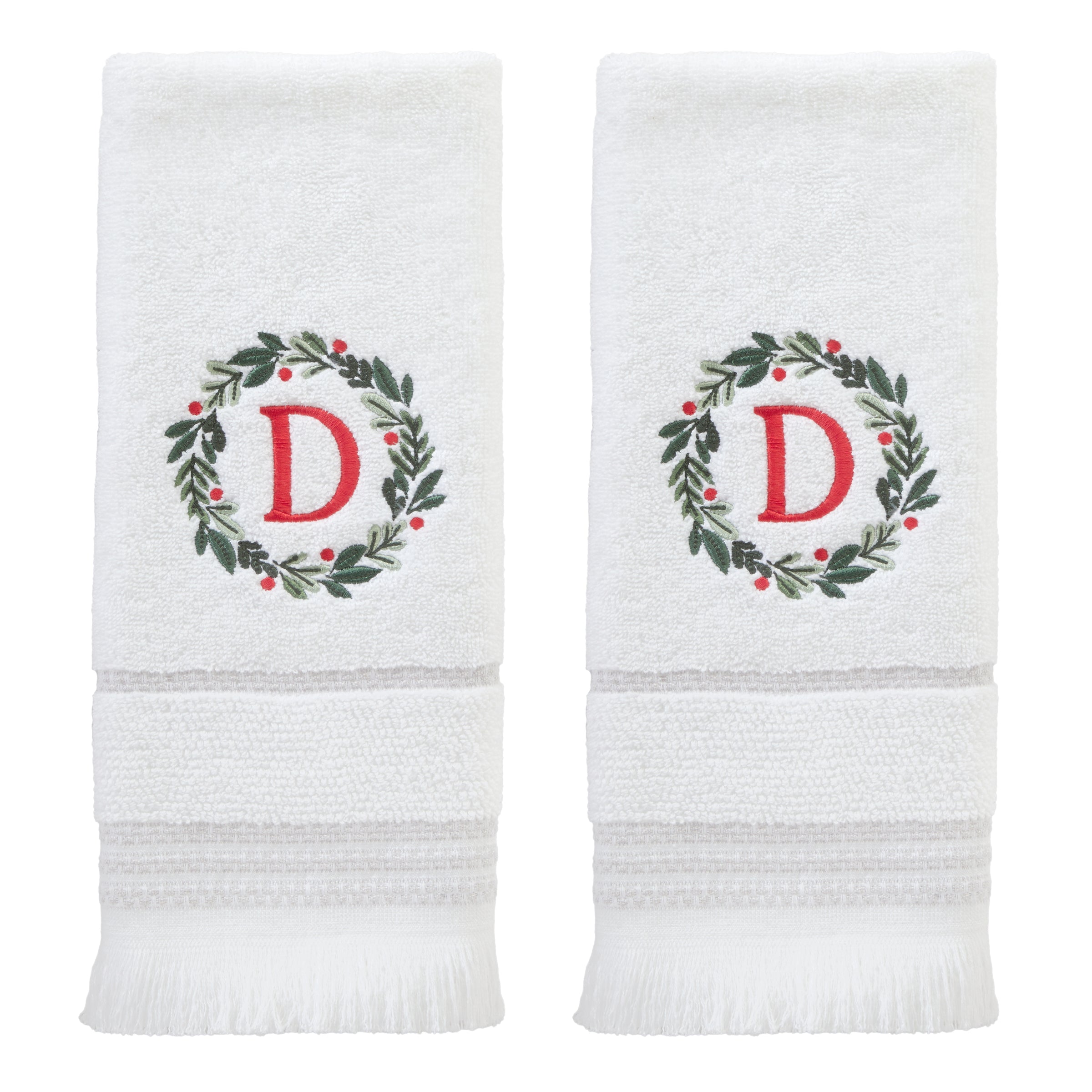 Wreath Monogram “D” 2-Piece Hand Towel Set, White