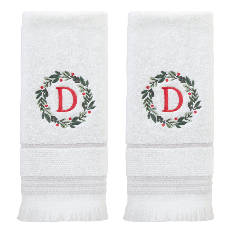 Wreath Monogram “D” 2-Piece Hand Towel Set, White