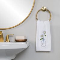Daisies in Vase 2-Piece Hand Towel Set, White